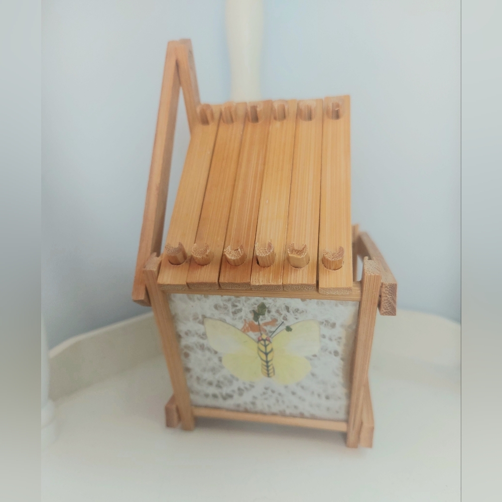 🦋 Vintage butterfly bamboo coaster set - Picture 2 of 8